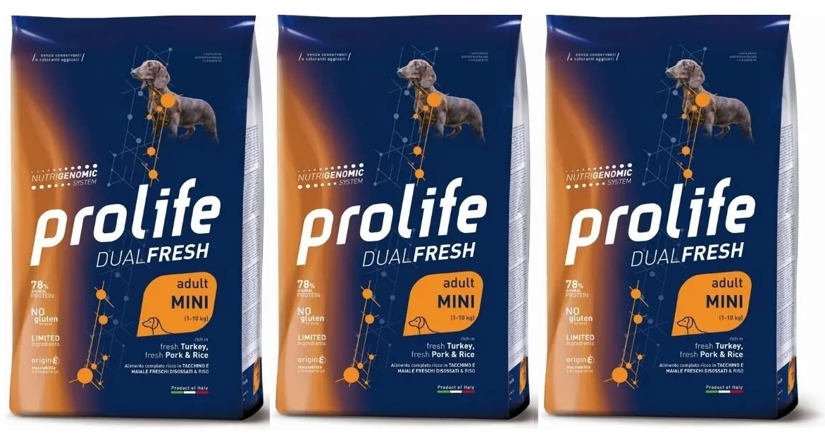 3x2kg Prolife Dual Fresh Adult Mini Tacchino Maiale e Riso - Cane 3x2kg Prolife Dual Fresh Adult Mini Tacchino Maiale e Riso - Cane